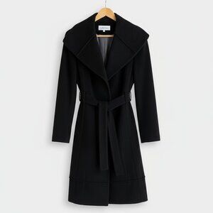 Calvin Klein Black Wool Blend Belted Coat Size 8 | Designer | EUC